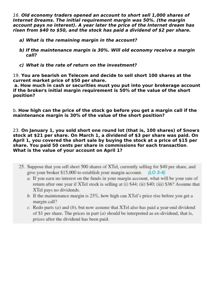 Short Selling Questions