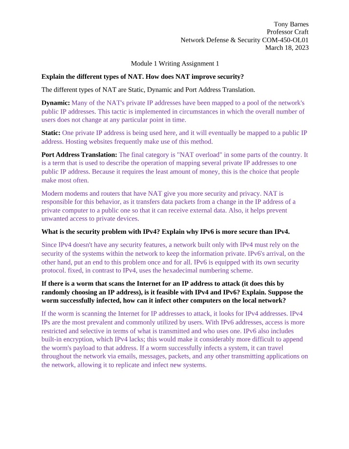 Module 1 - Writing Assignment 1 (Tony Barnes)