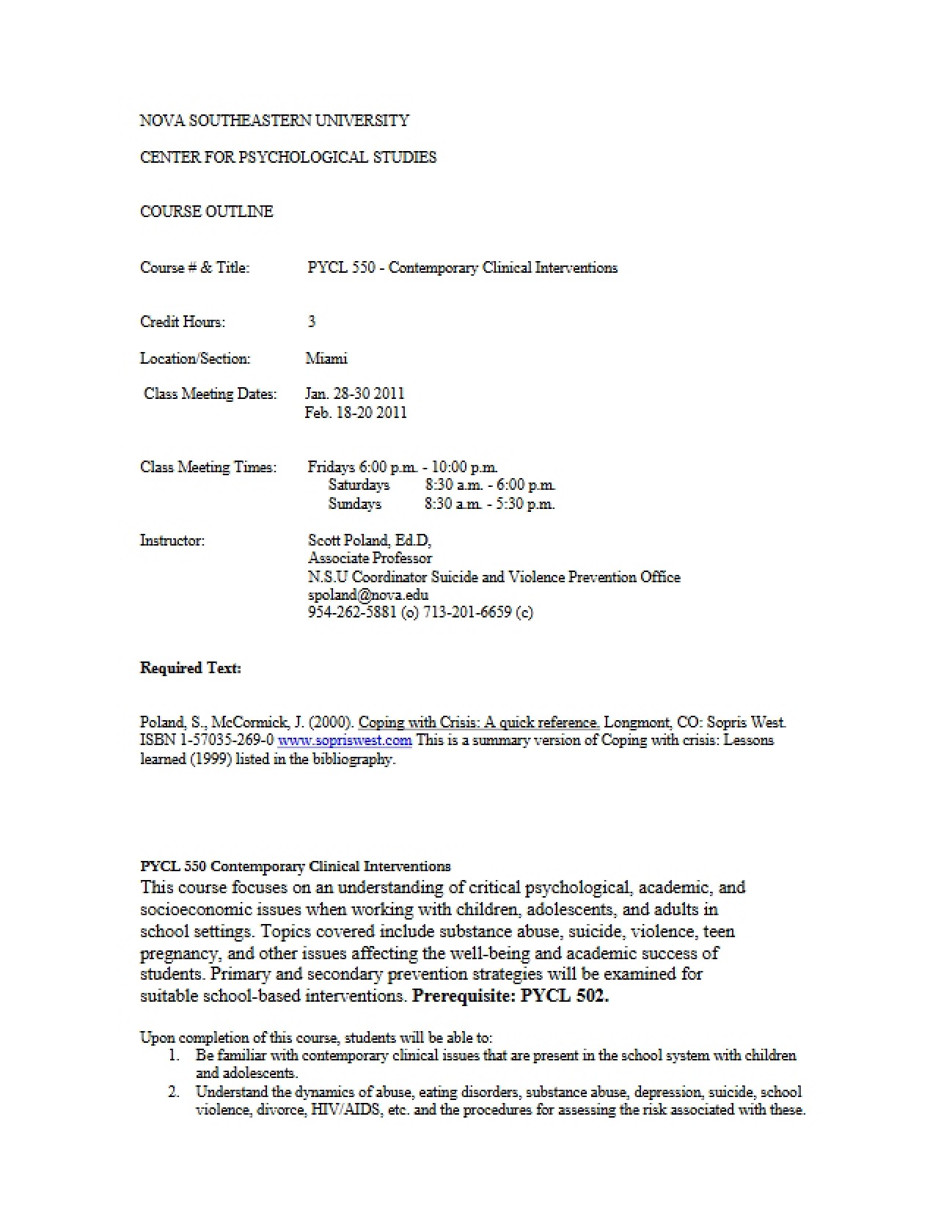 Clinical Interventions Course Plan