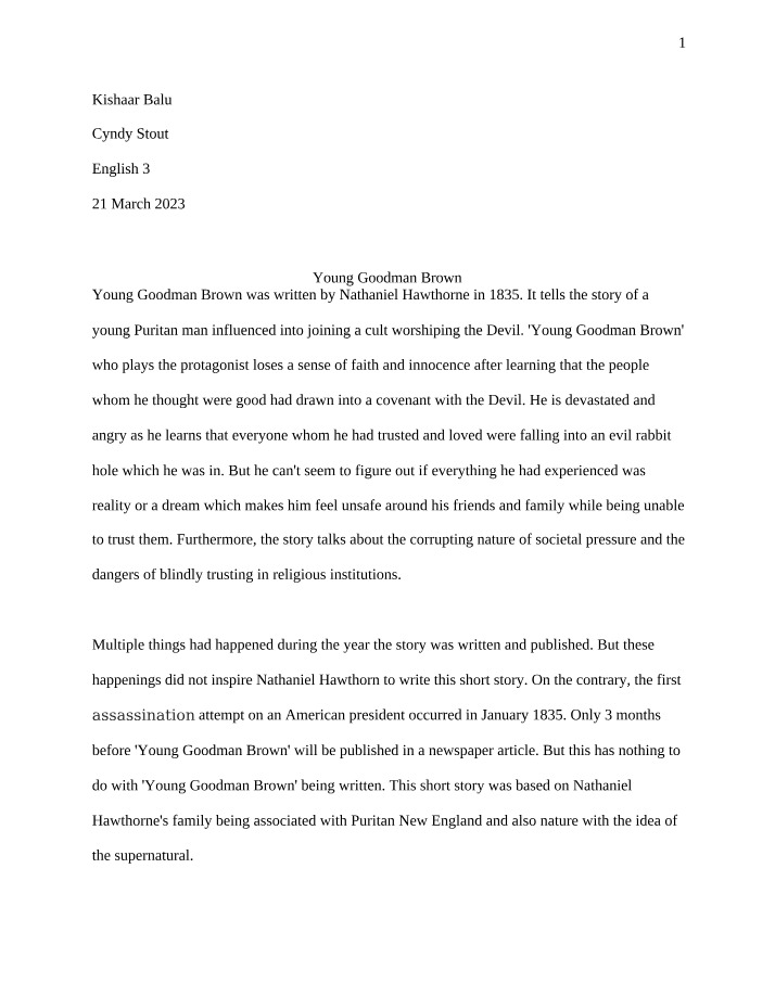 Young Goodman Brown - An Analysis