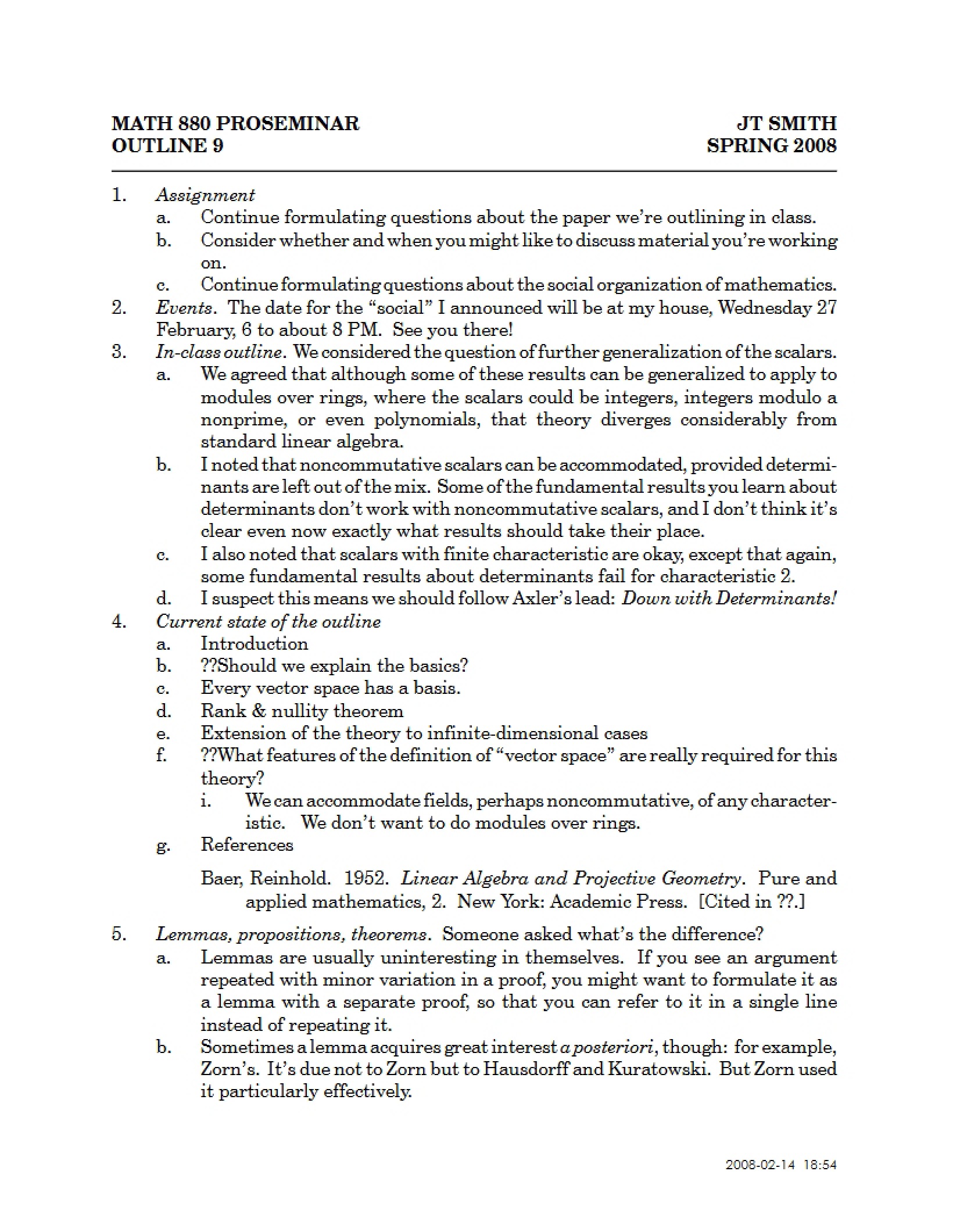 Proseminar Outline 09