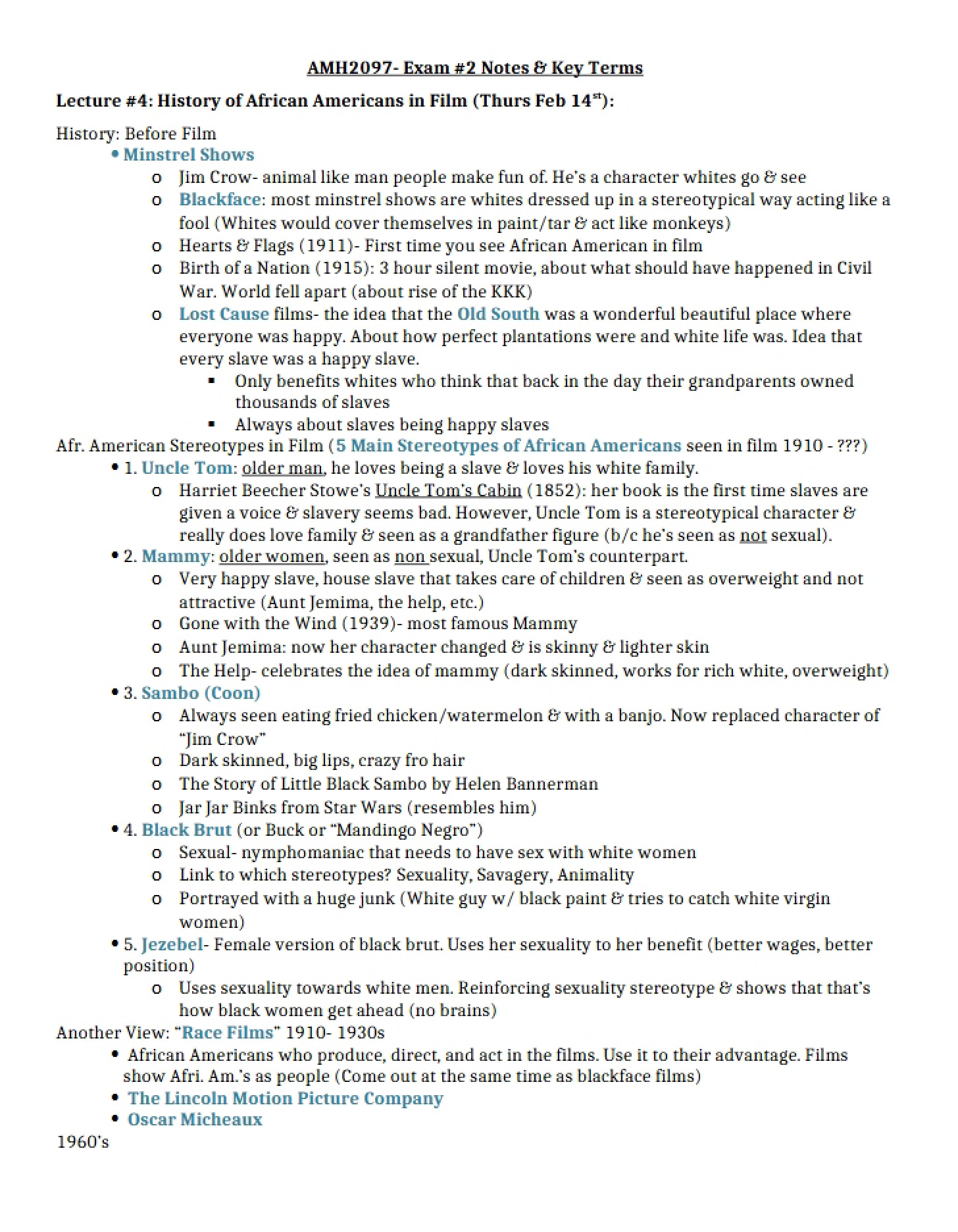 Cinema History African Americans in Film (Lecture 4)