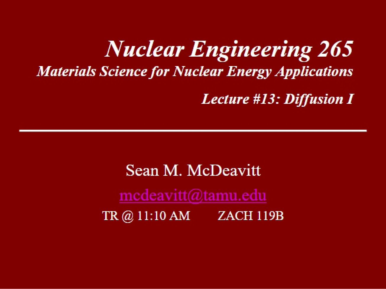 Lecture 13 Diffusion I (October 21, 2014)