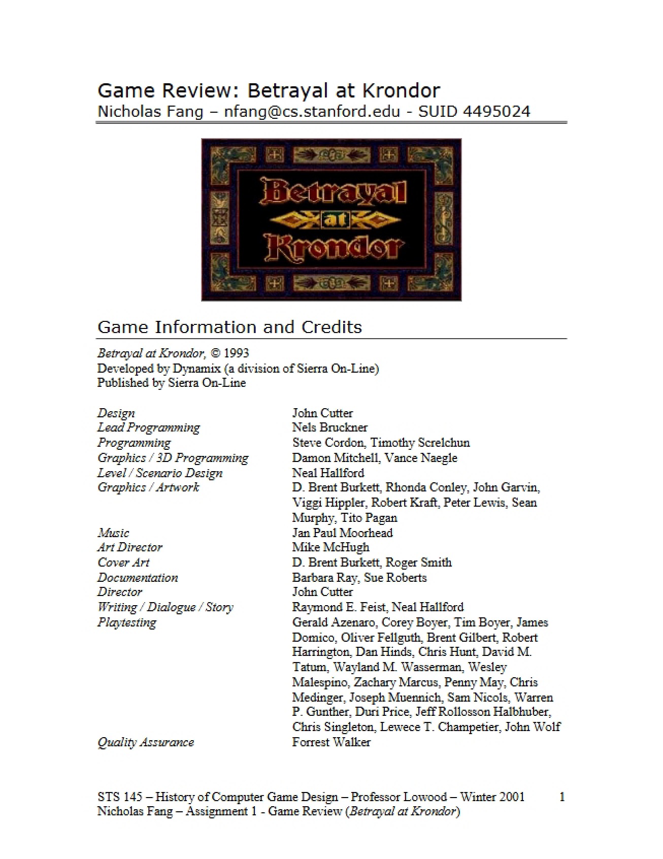 Review of the Game Betrayal at Krondor