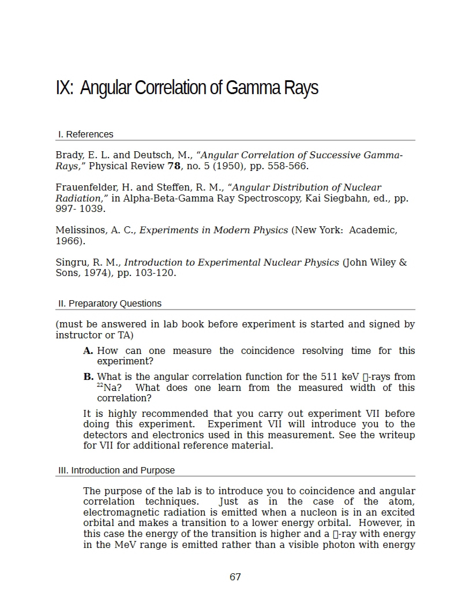 Gamma Ray Angular Correlation