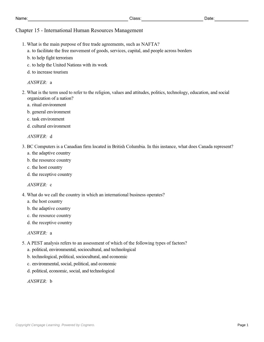 International Human Resources Management (Chapter 15)