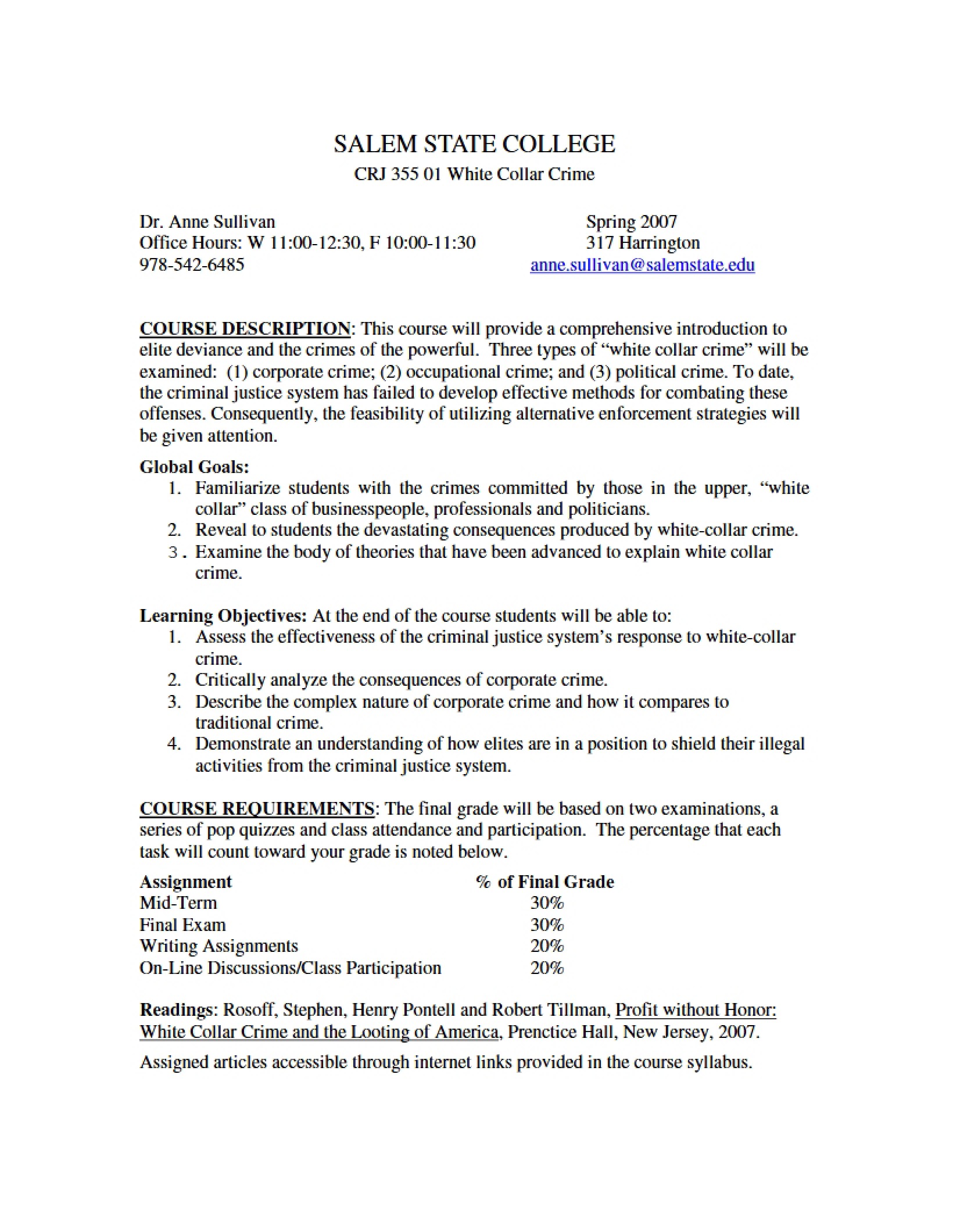 White Collar Crime Syllabus