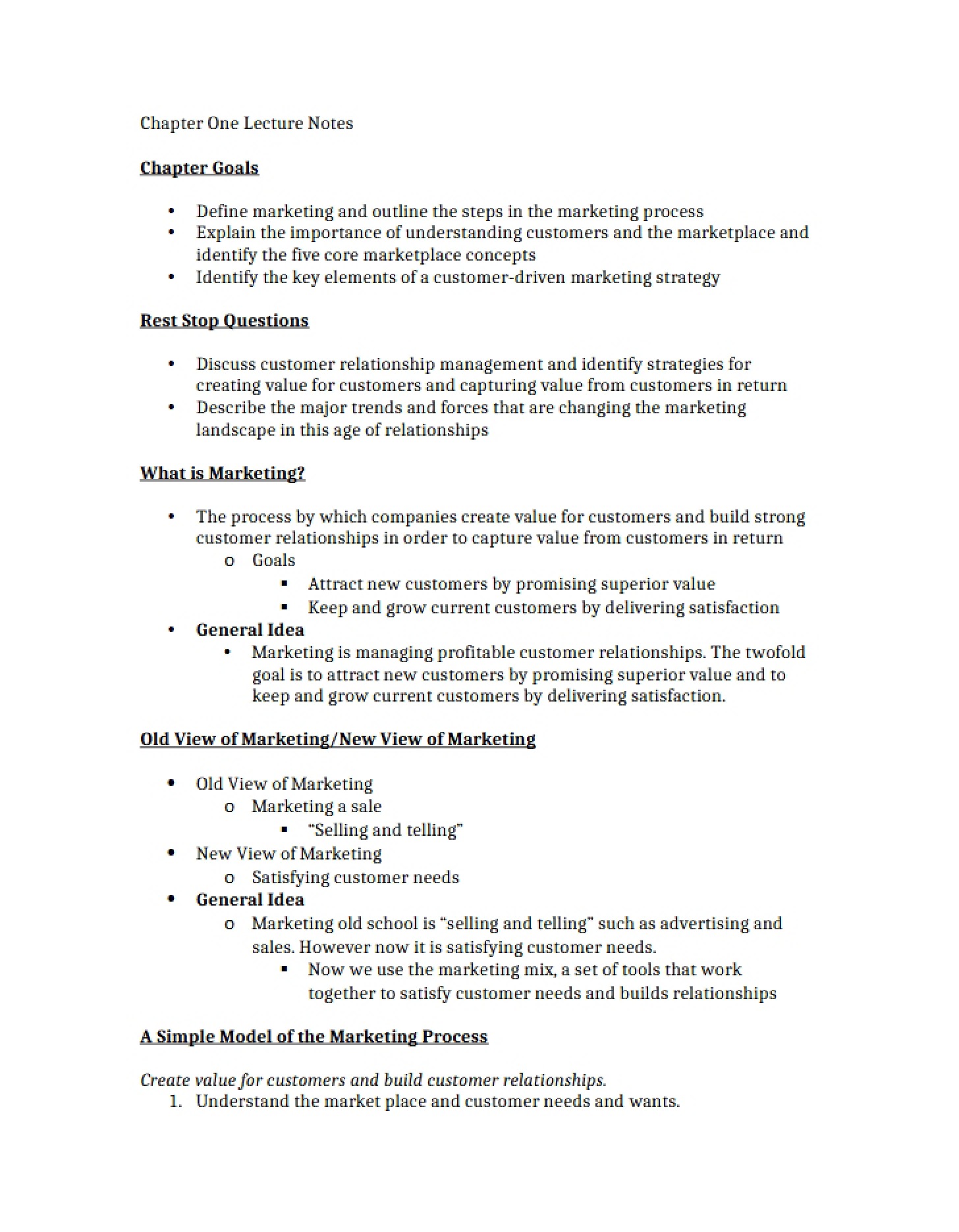 Notes from Chapter One Lecture