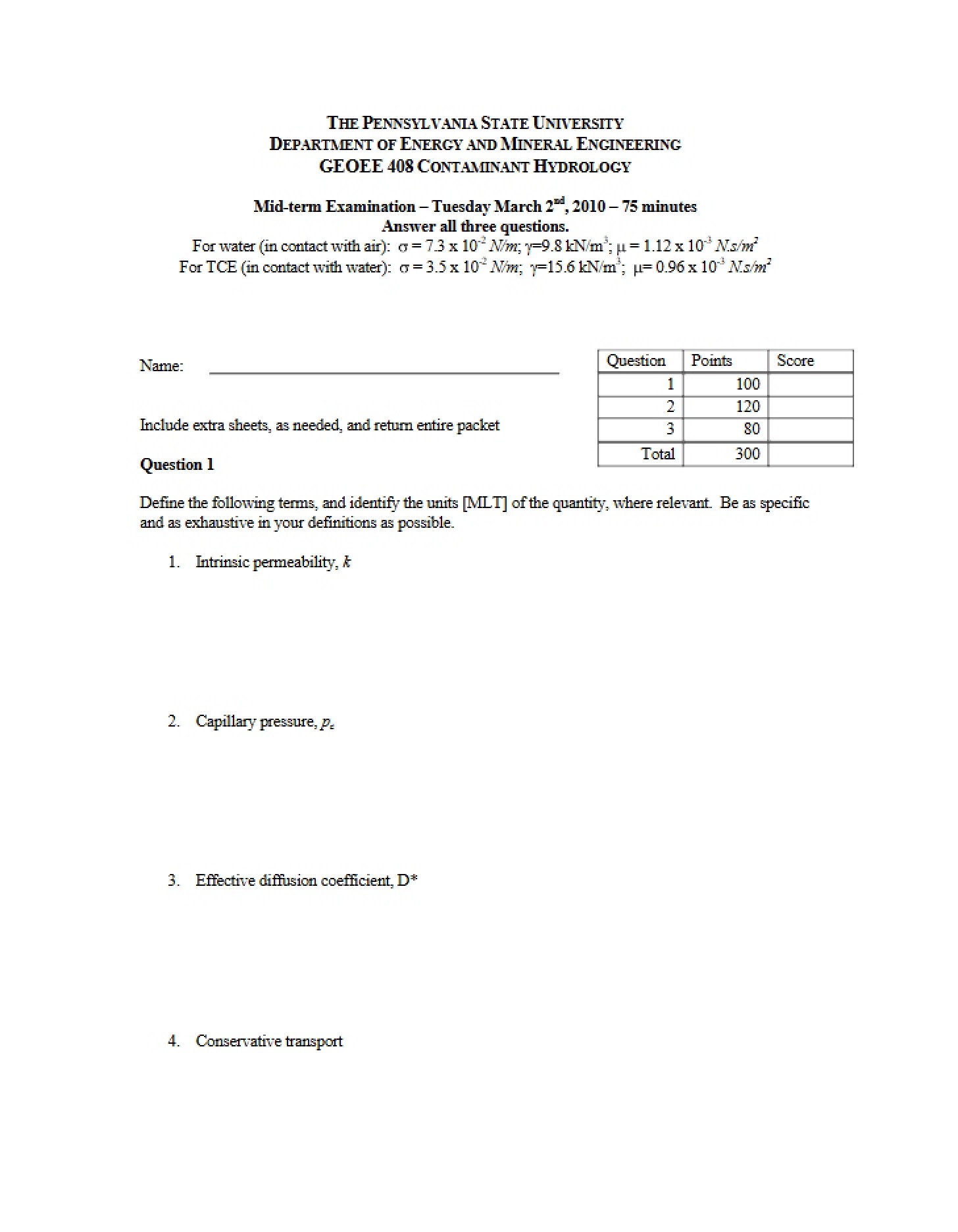 Contaminant Hydrology Course Material - 6 Pages
