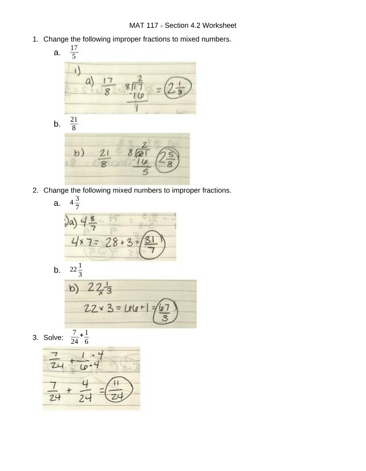 Section 4.2 Worksheet for MAT 117