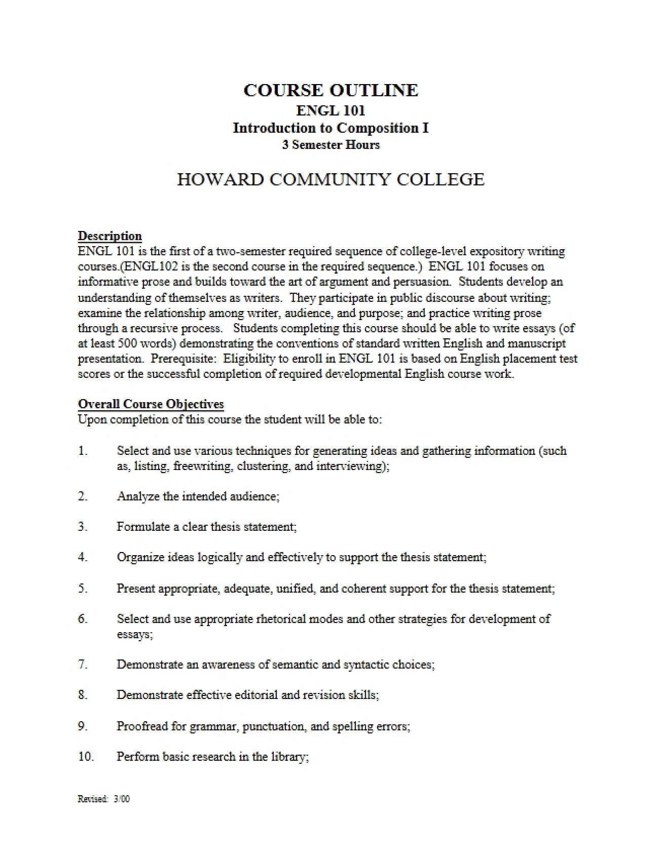 ENGL 101 Instructional Syllabus