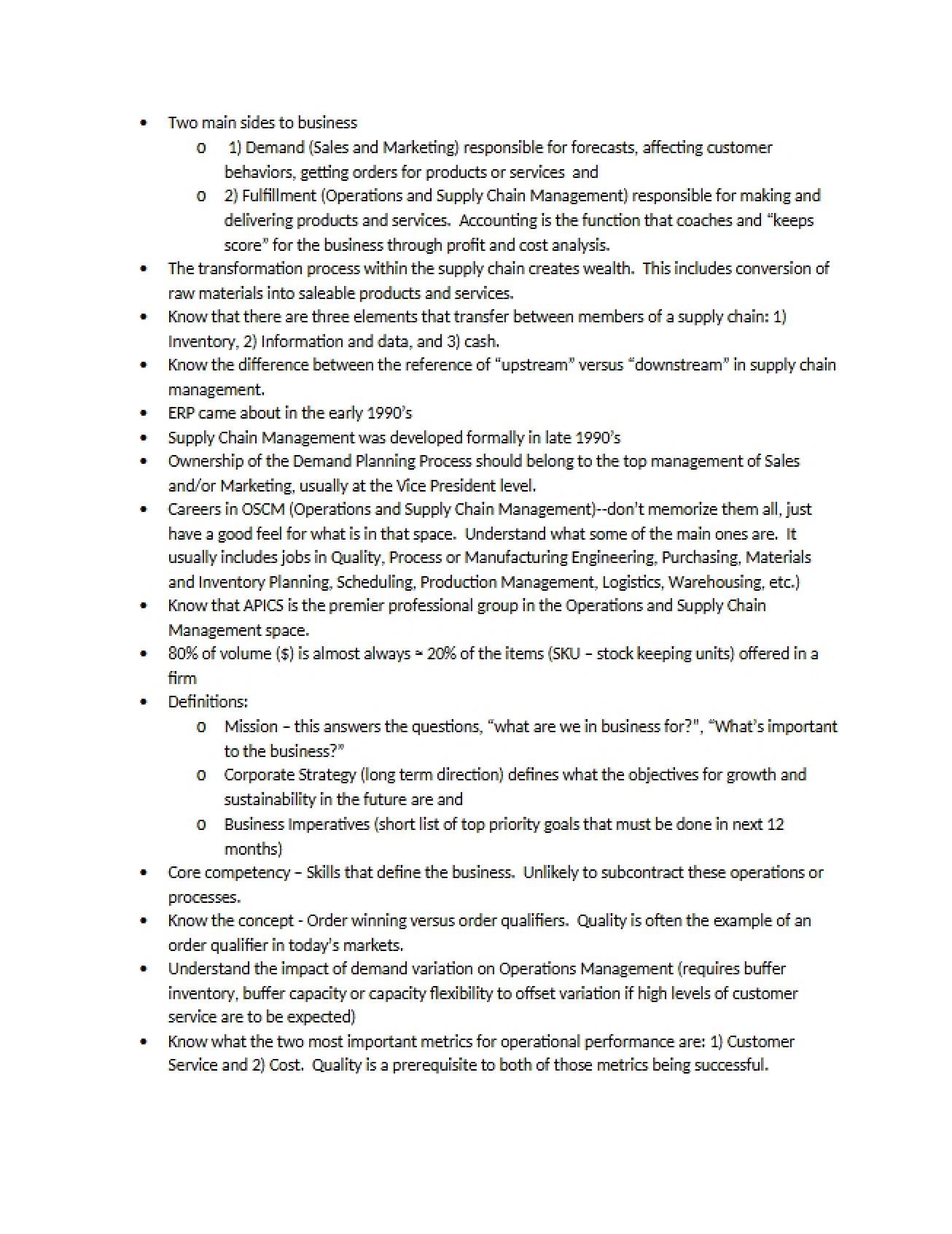 Operations Management Lecture Summaries