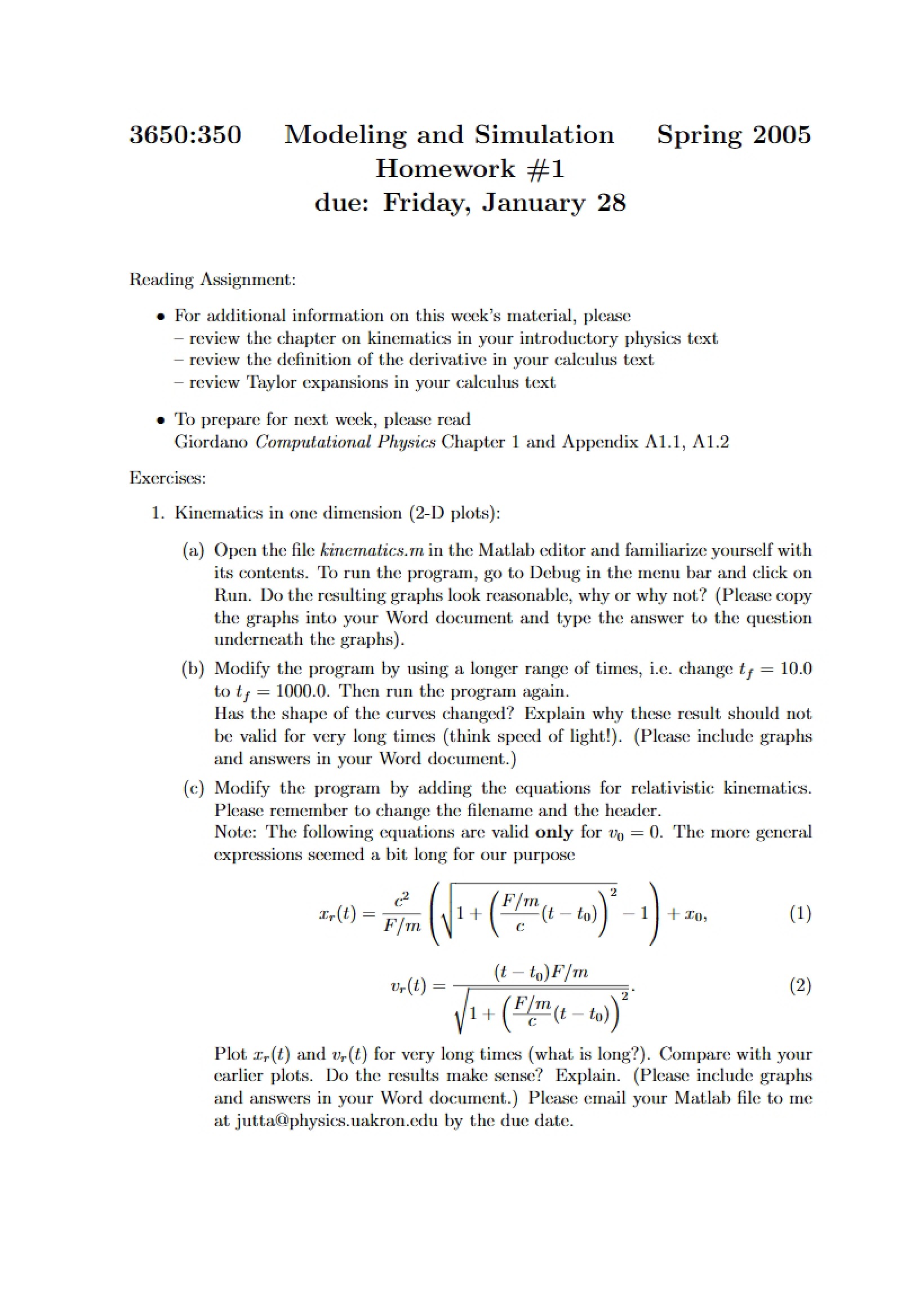 Homework One Modeling and Simulation