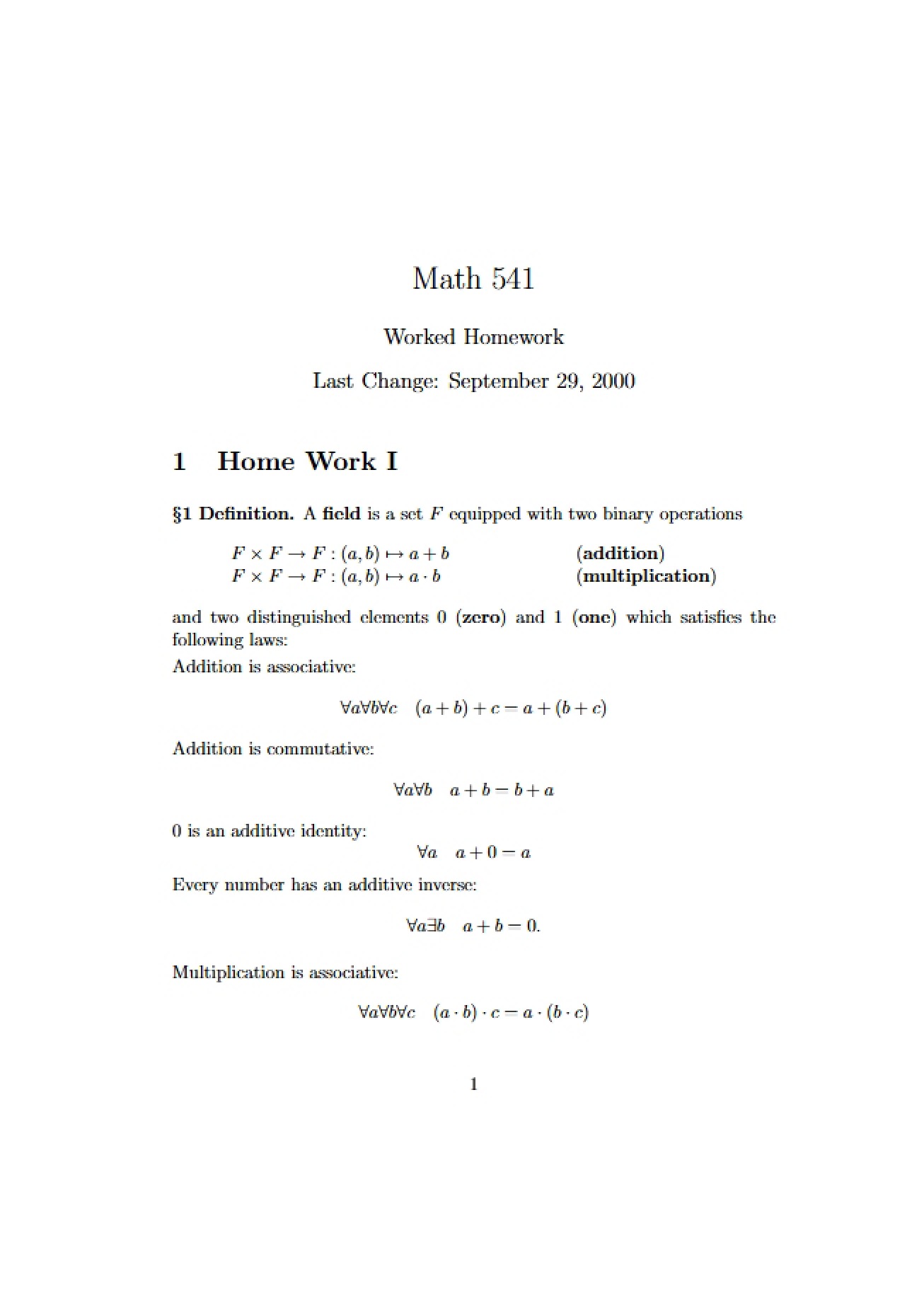First Homework