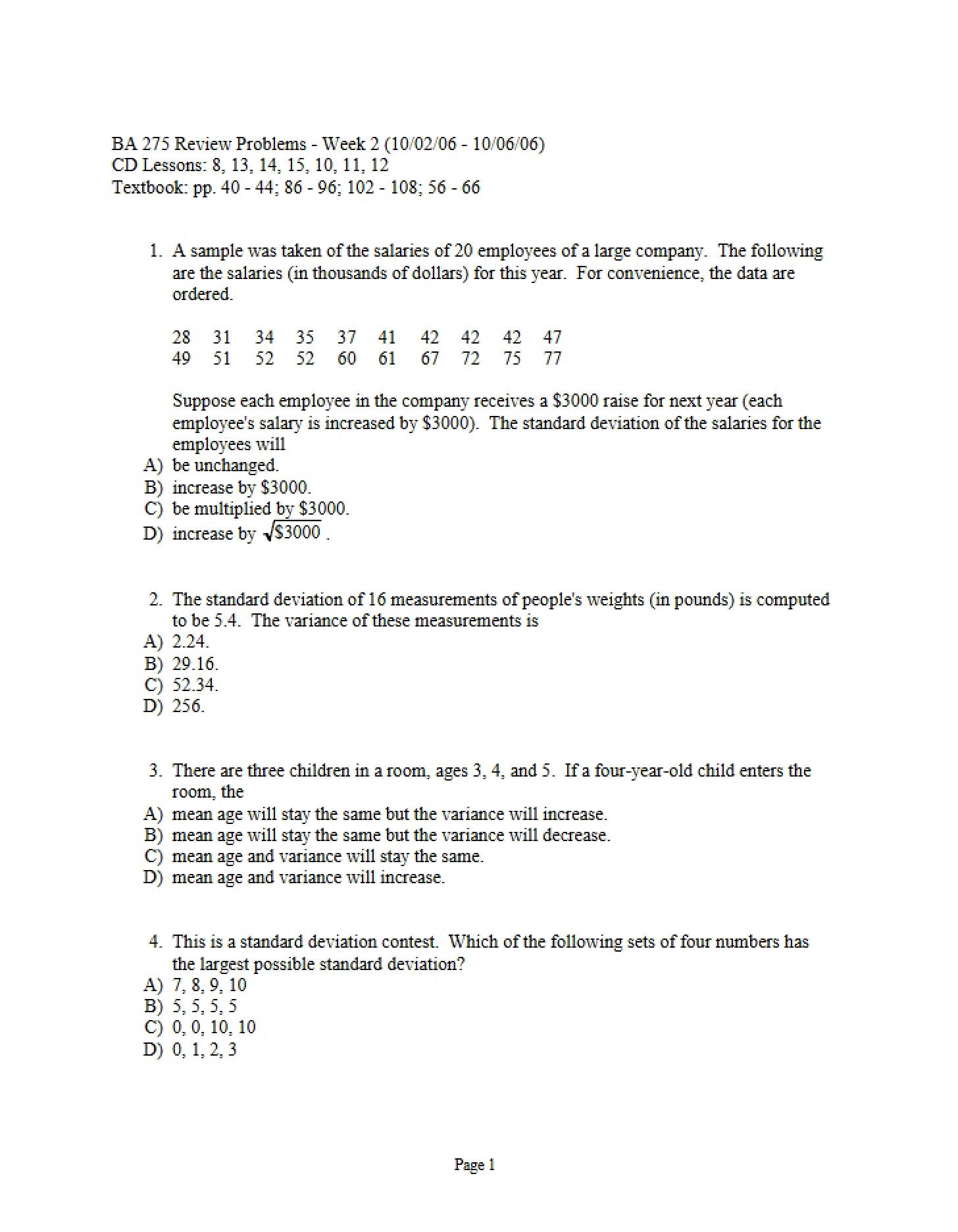 Week 2 Problems for Review