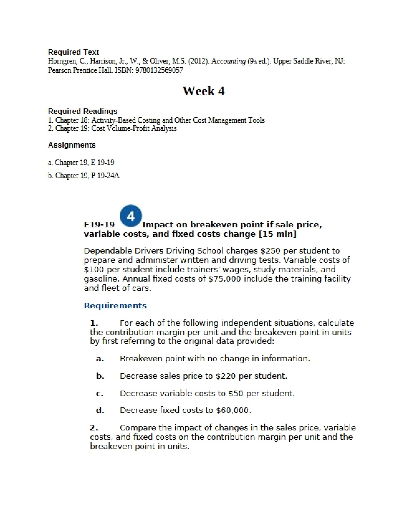 Cost-Volume-Profit Analysis (Chapter 19)