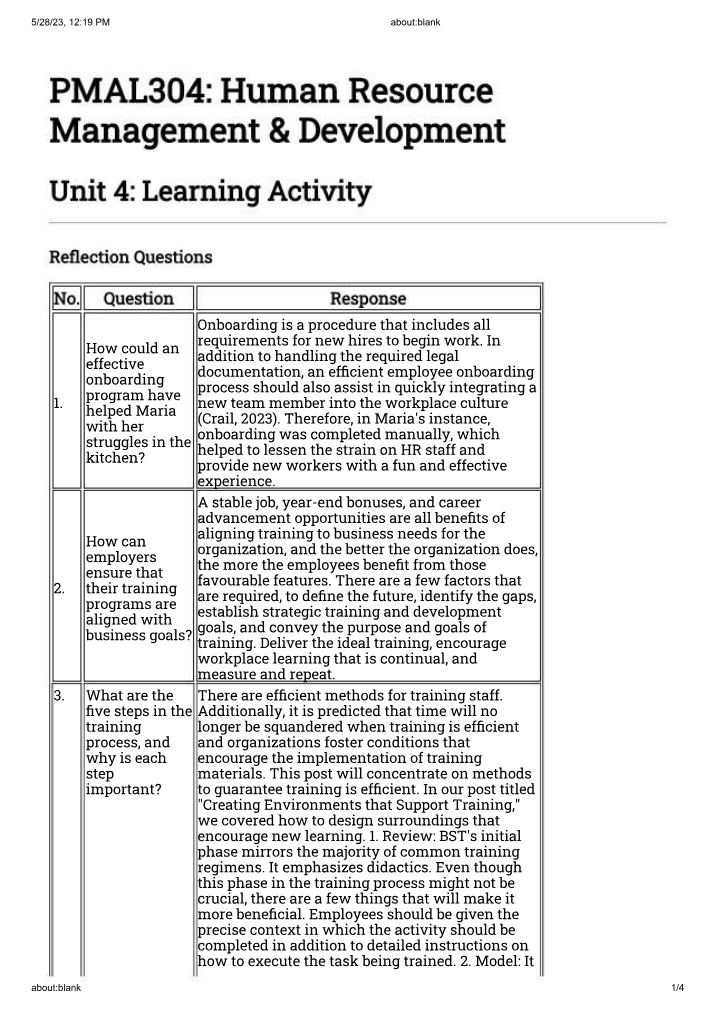 PMAL304 Unit 4 Reflective Response