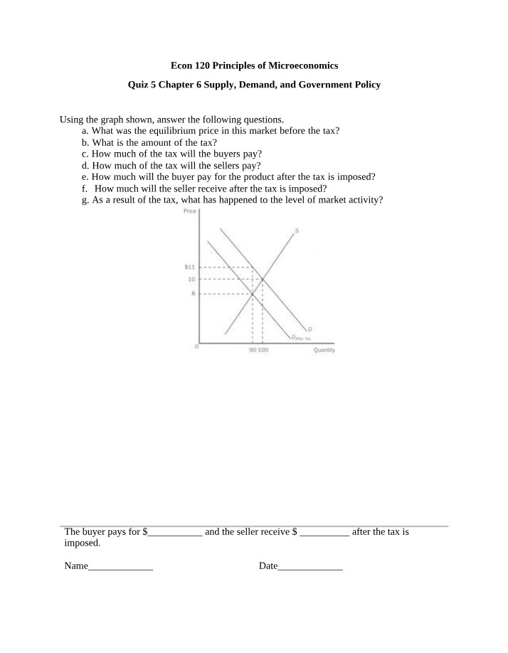 Supply, Demand, and Government Policy Quiz - Chapter 6