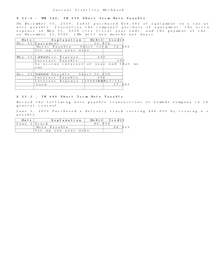 Workbook for Current Liabilities