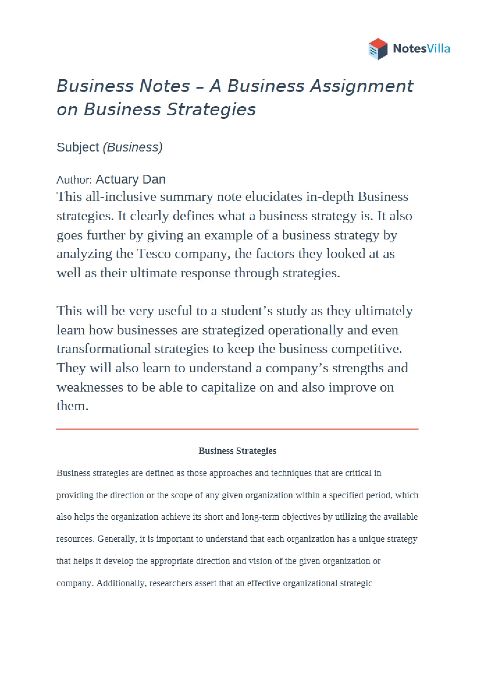 Strategic Business Planning Task