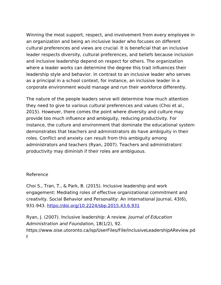 Diversity and Inclusive Leadership