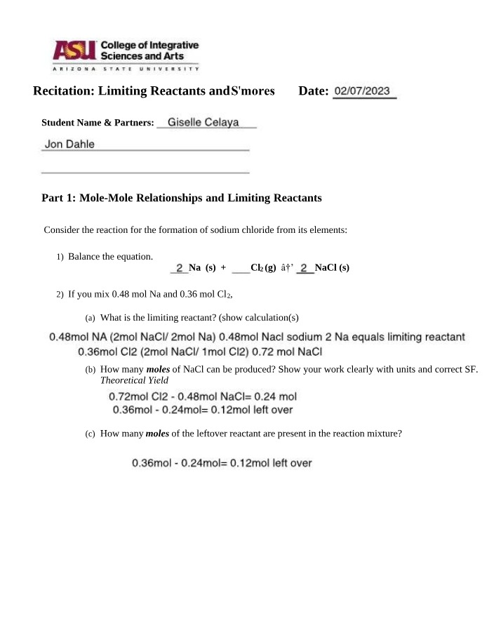Recitation - Limiting Reactants and S'mores