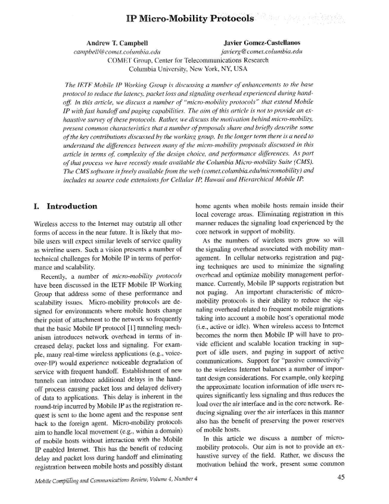 Protocol for IP Micro-Mobility