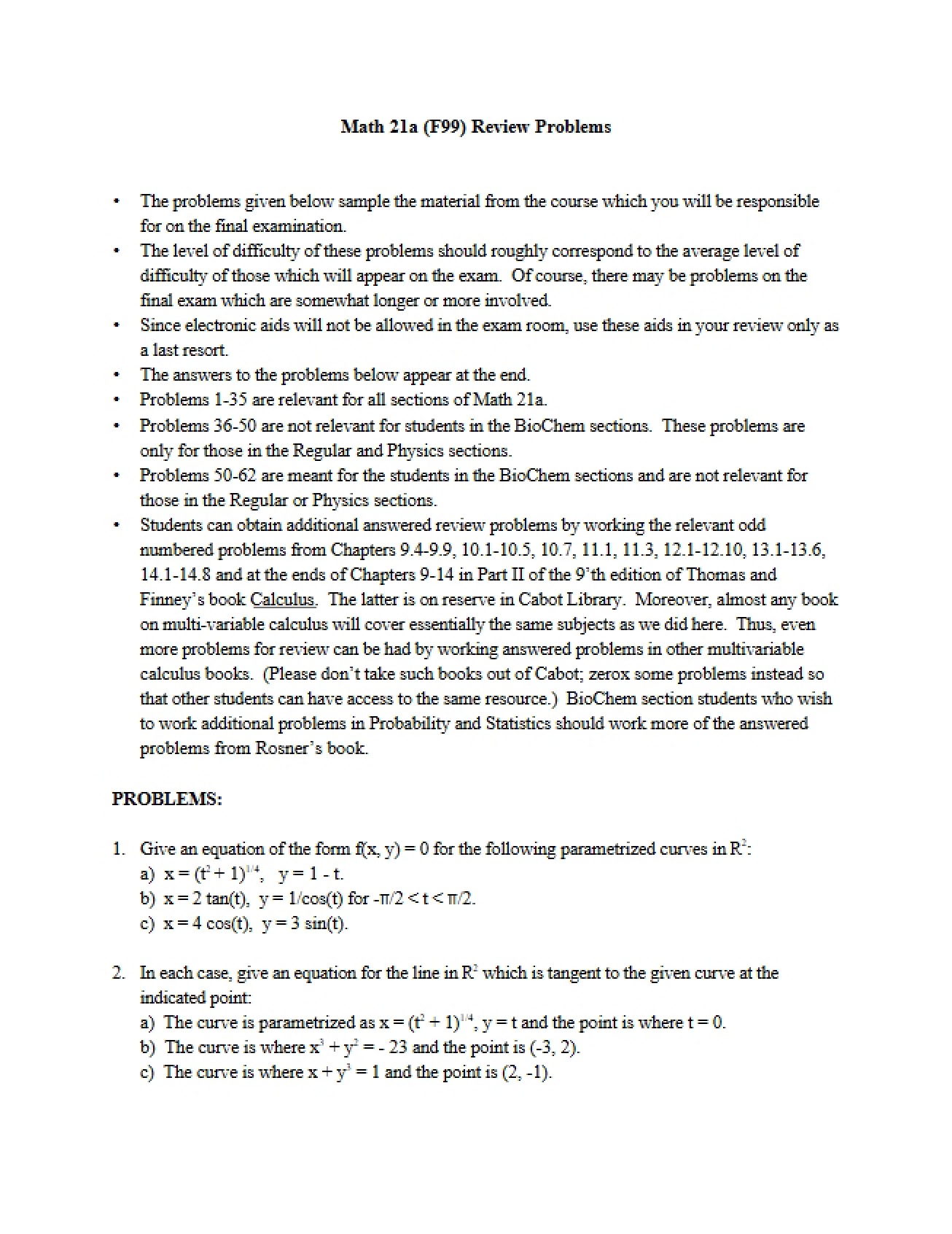 Assigned Review Problems