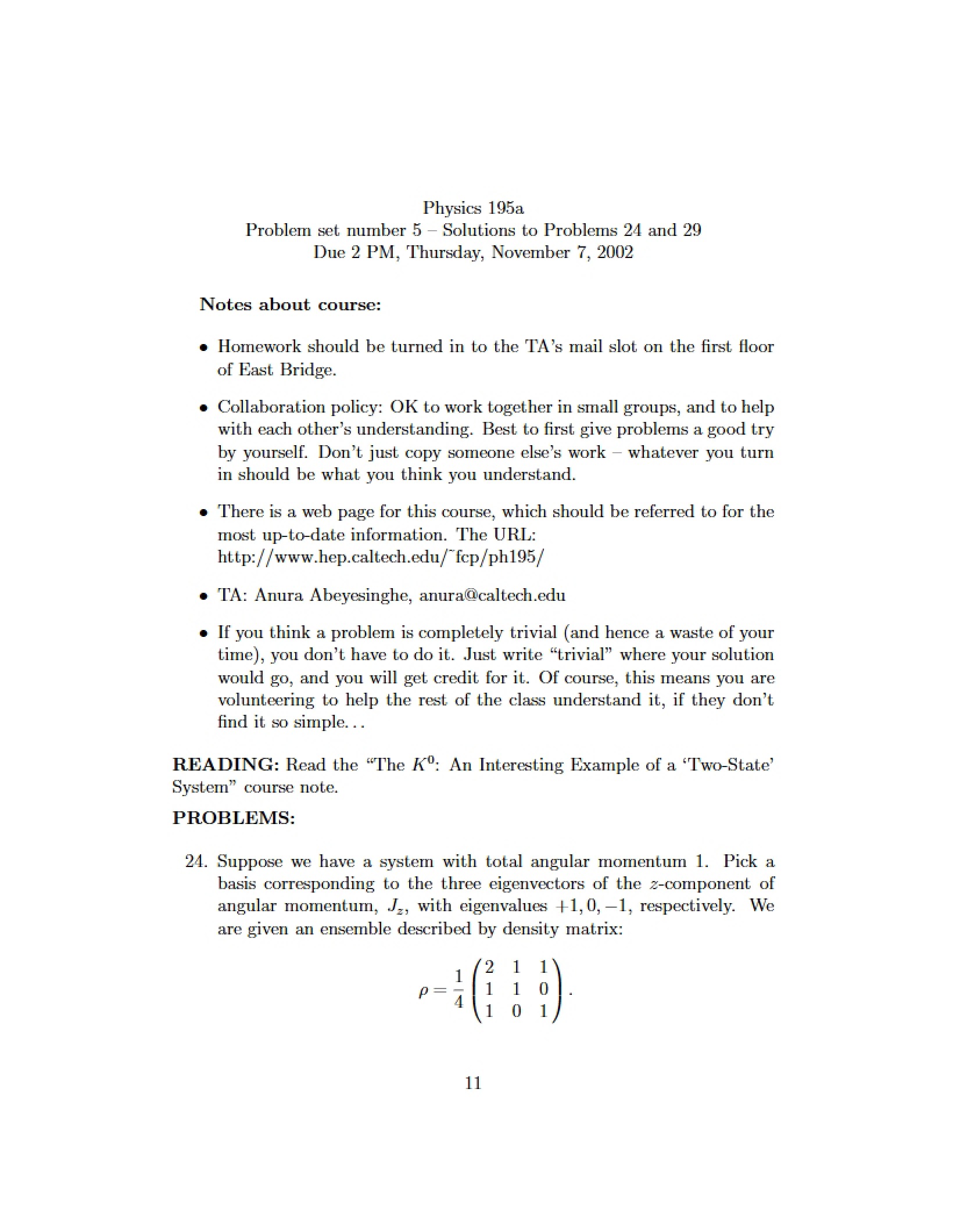 Quantum Mechanics Assignment 5