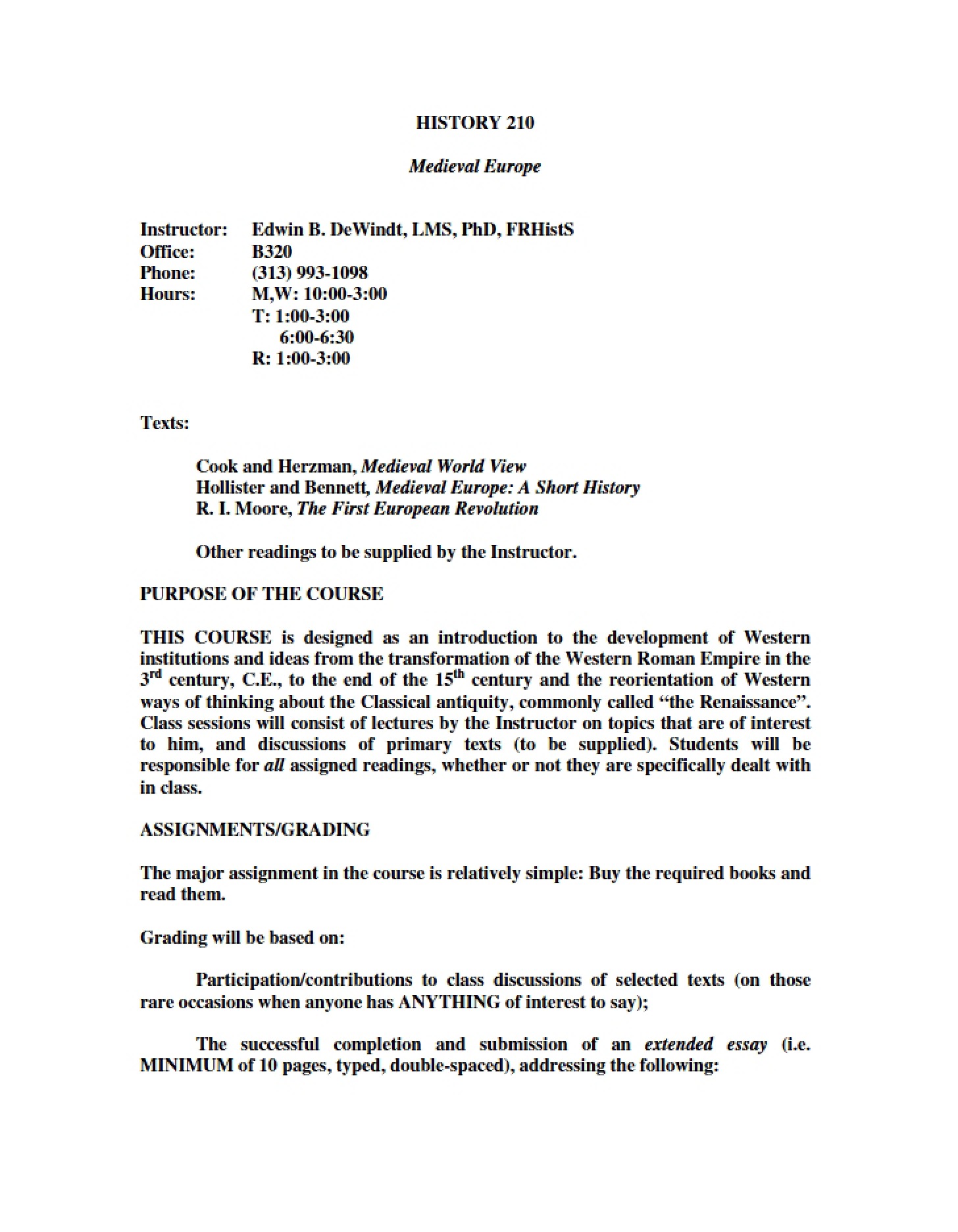 Class Syllabus