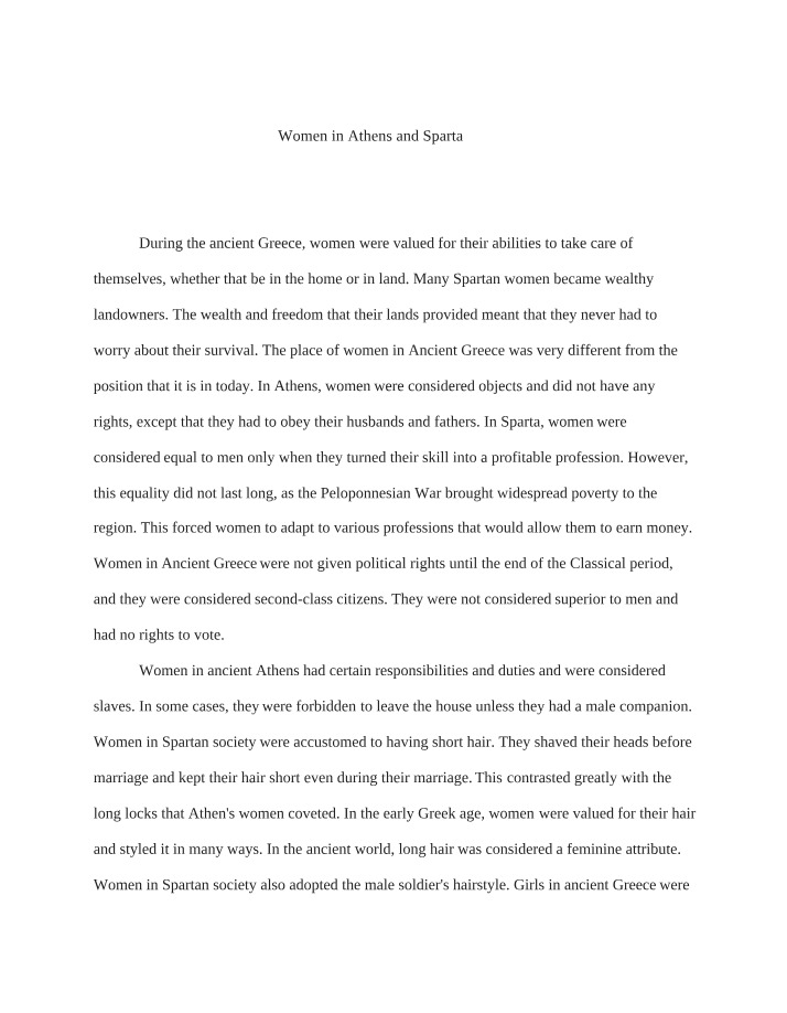 Women in Sparta and Athens - A Comparison