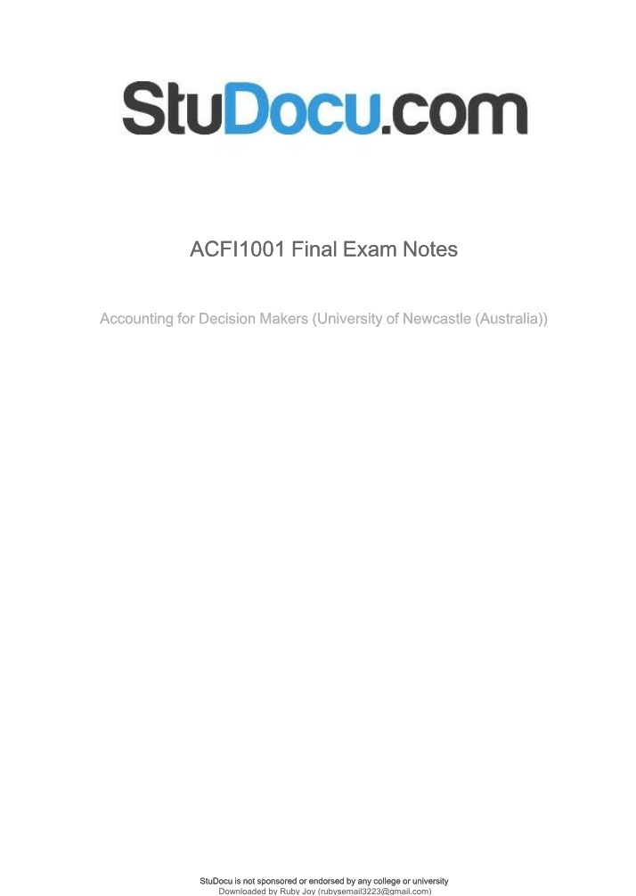 Final Exam Notes - Accounting for Decision Makers ACFI1001
