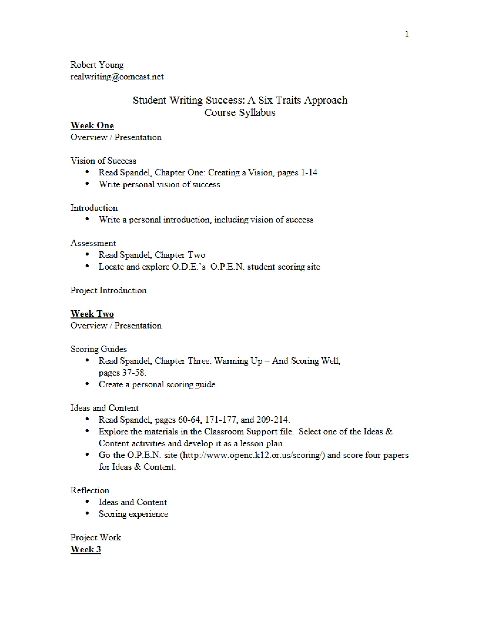 Six Trait Student Writing Syllabus