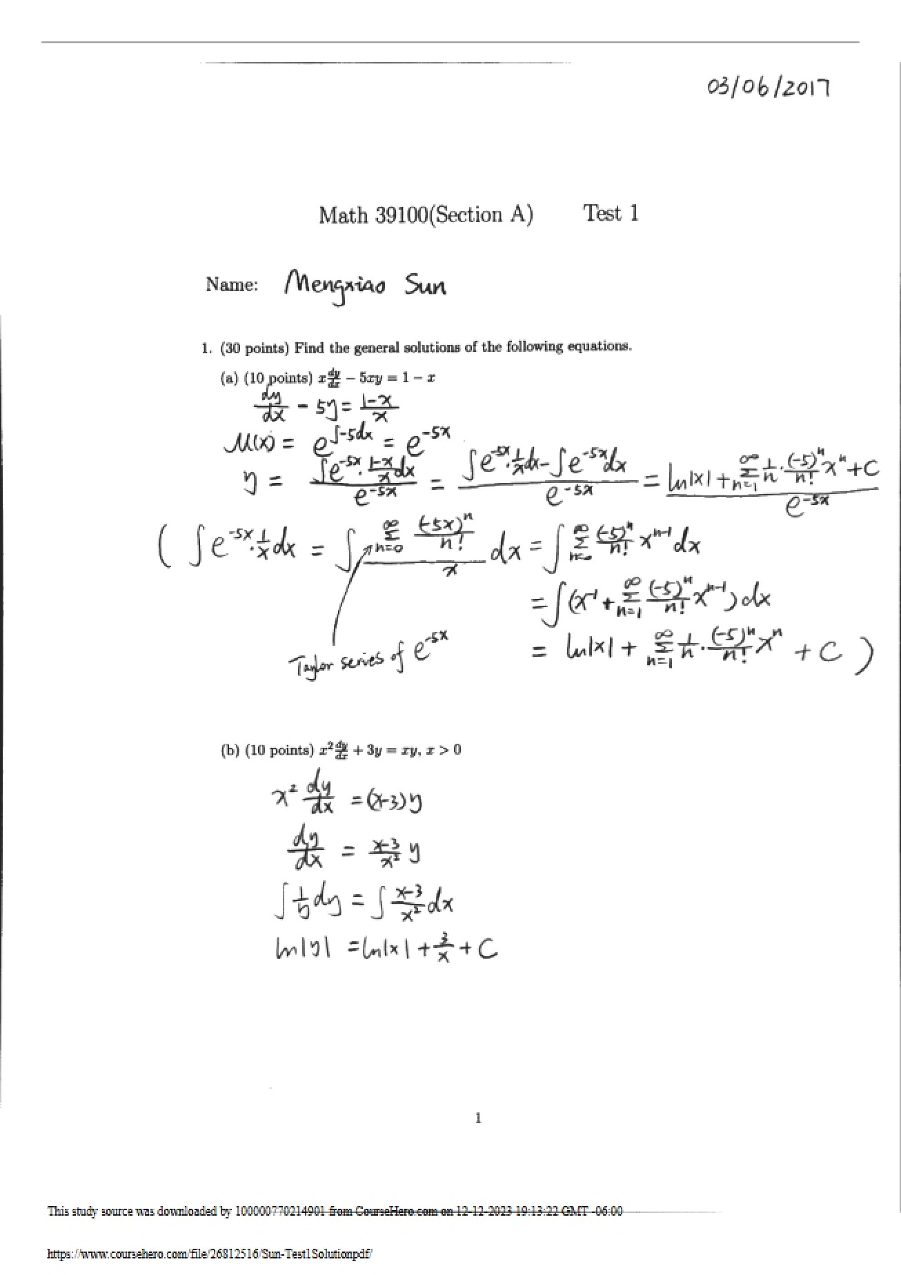 MATH 39100 Solutions