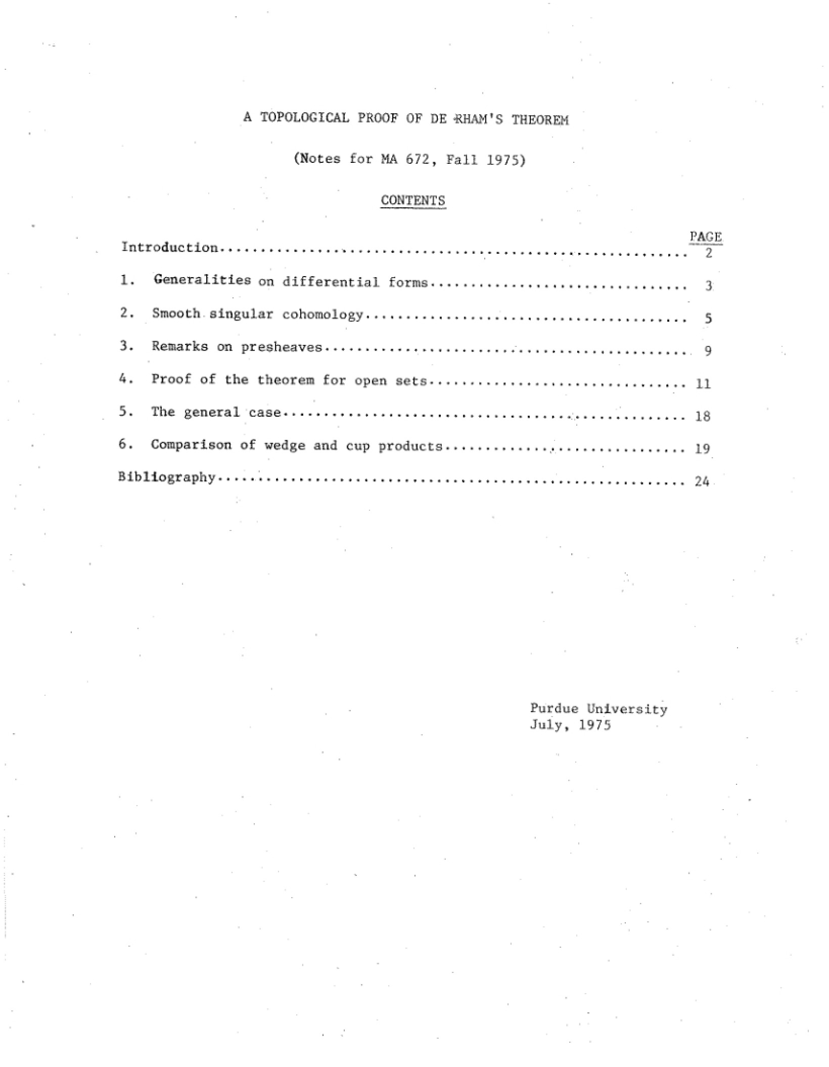 De Rham's Theorem Topological Proof