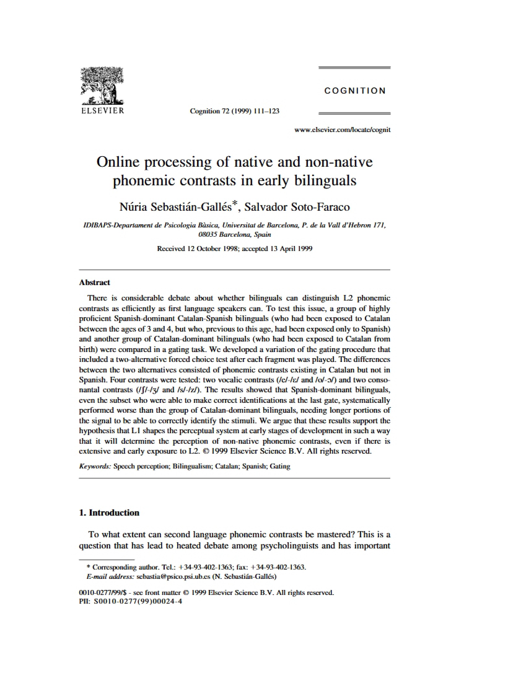 Early Bilinguals Processing Native and Non-Native Phonemic Contrasts