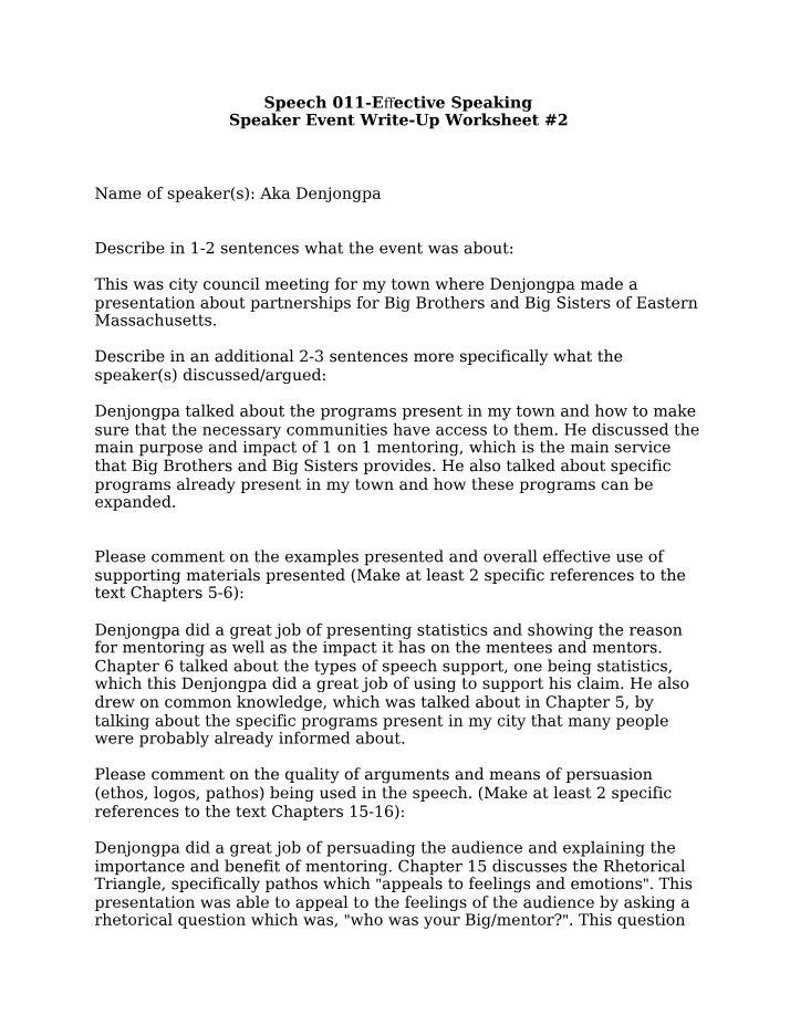 Worksheet 2 - Speaker Event Write-Up