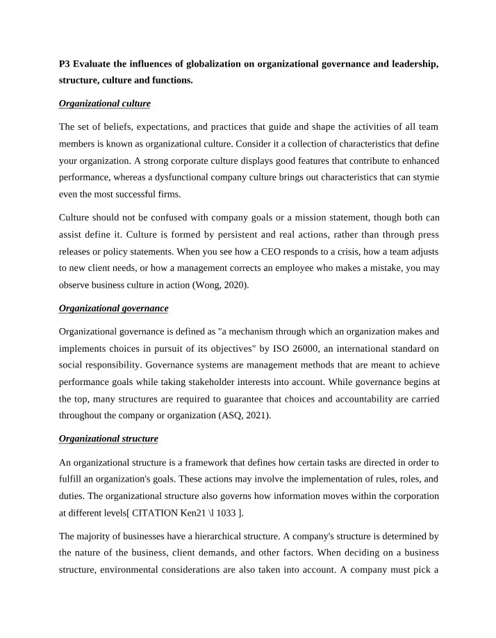 Globalization Influences on Organizational Governance
