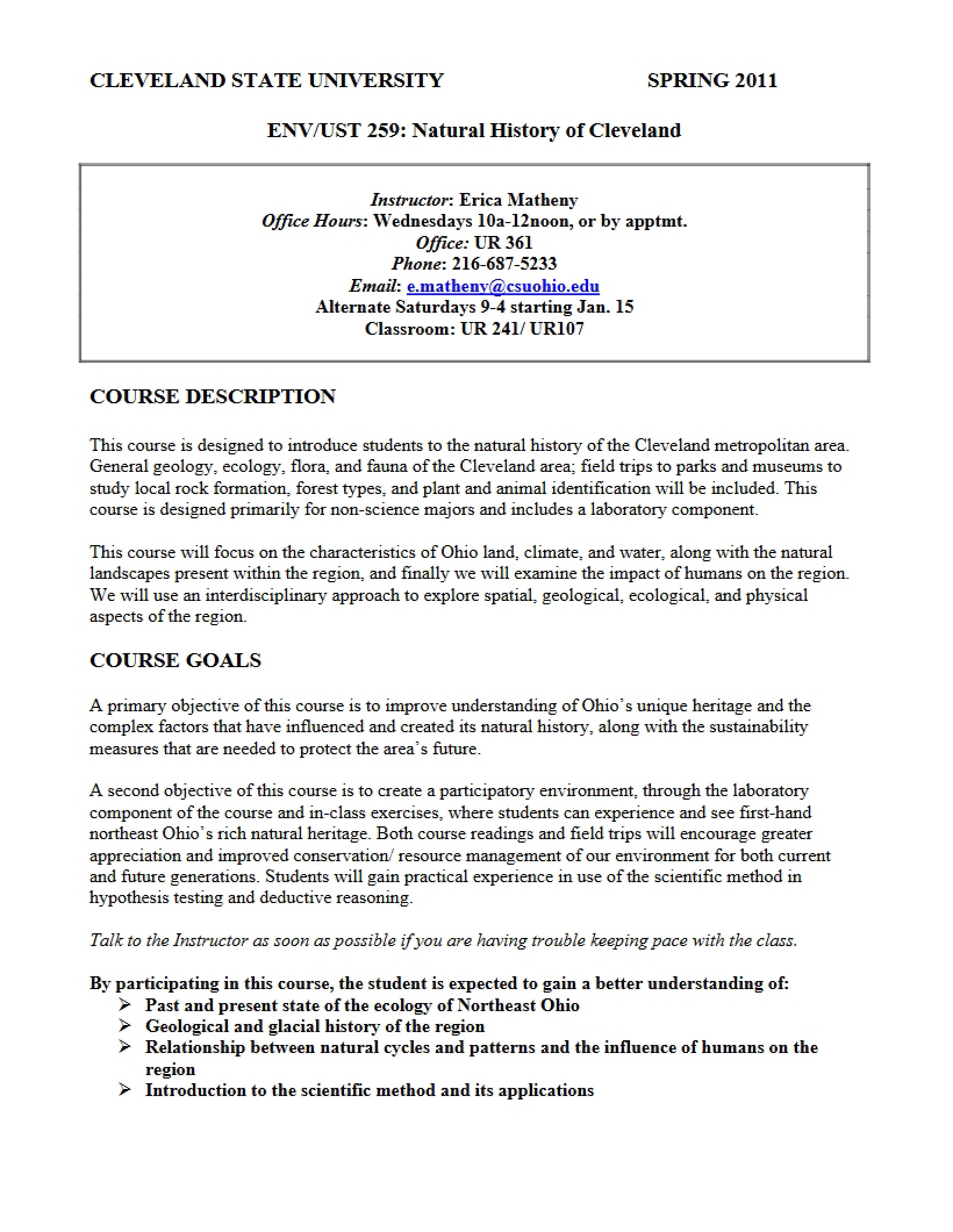 Natural History of Cleveland Syllabus