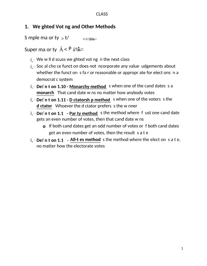 Weighted Voting Methods Simple Majority
