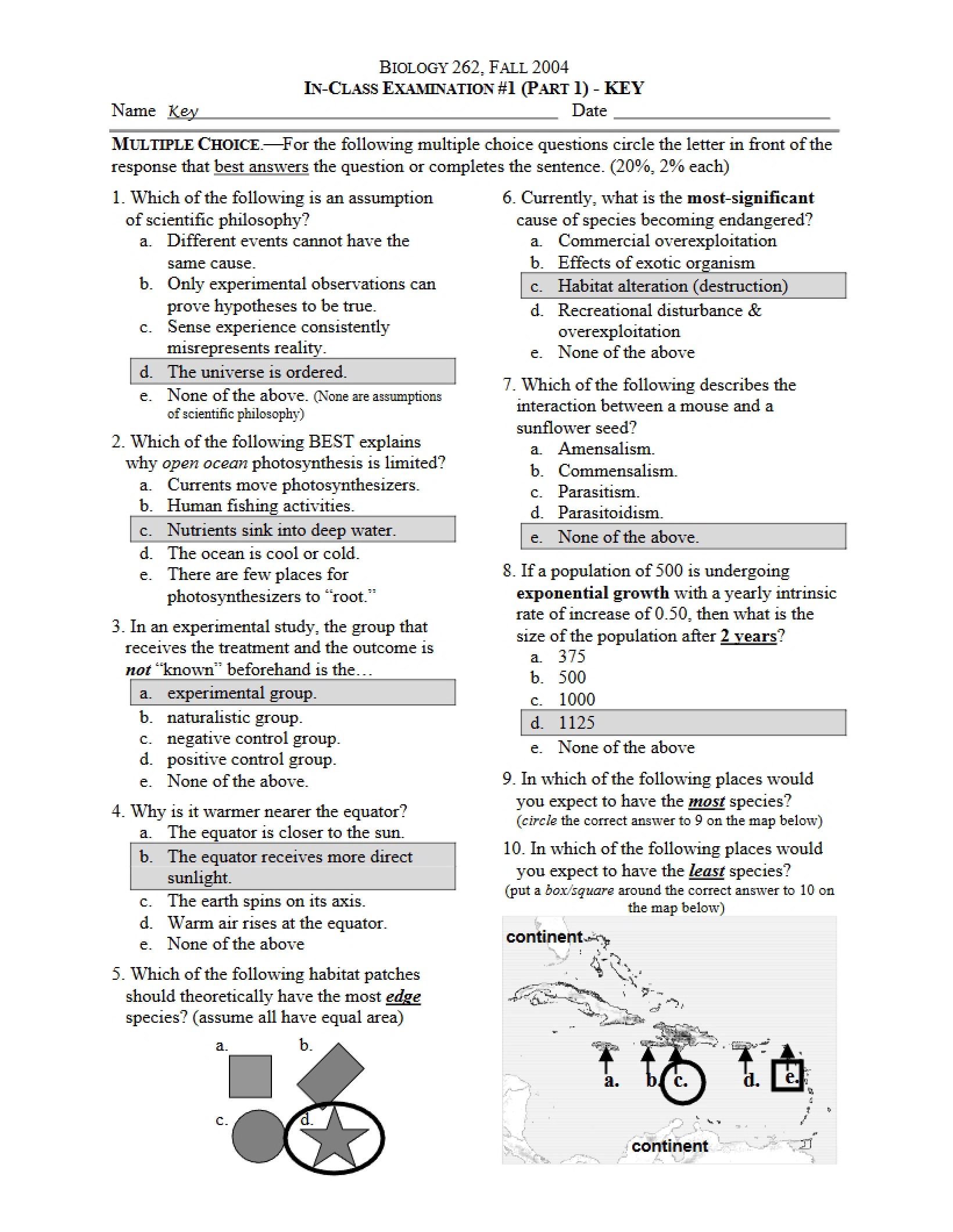 Examination for Principles of Biology - Principles of Biology - Organismic