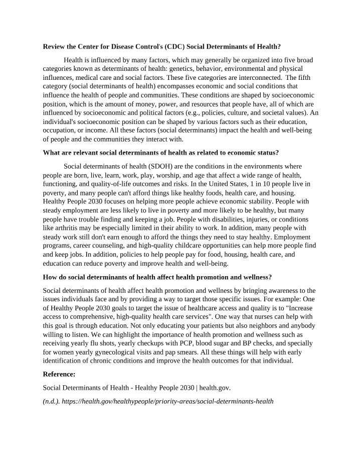Impact of Social Determinants of Health