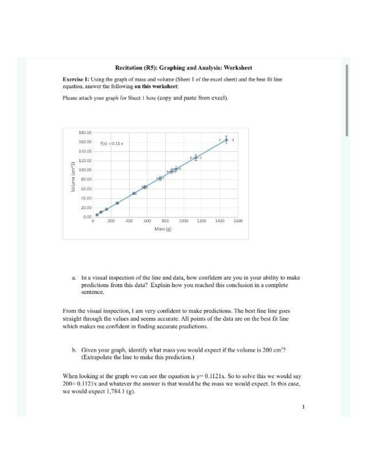 Worksheet on Graphing and Analysis