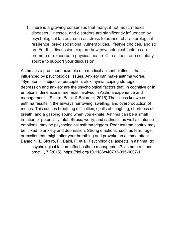 Psychological Factors and Asthma - The Impact of Emotions