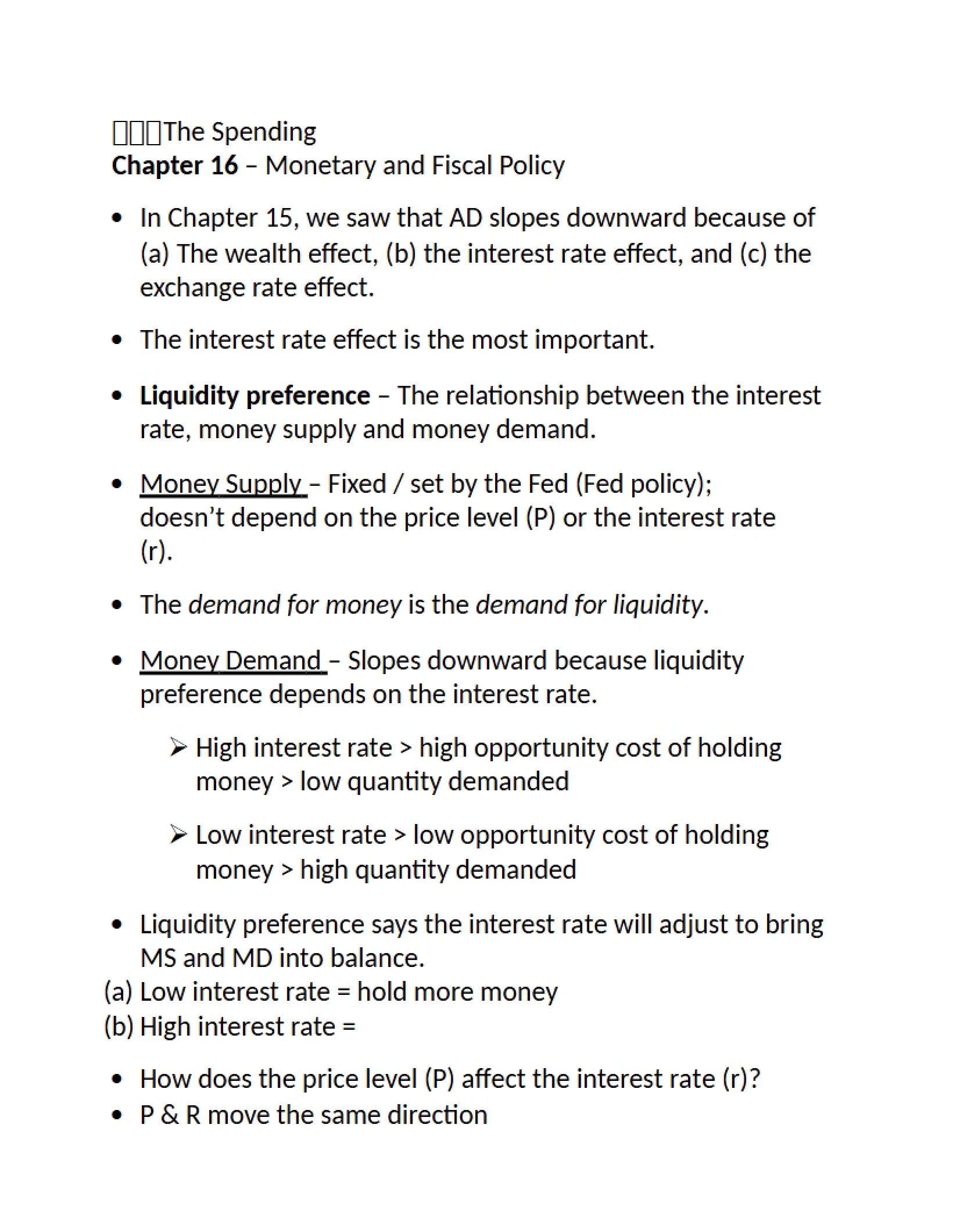 Fiscal and Monetary Policies (Chapter 16)