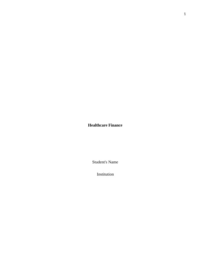 Healthcare Finance - Study Notes