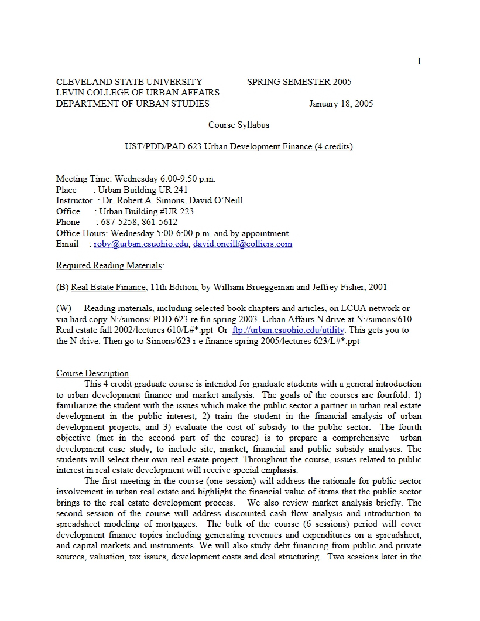 Finance for Urban Development Syllabus