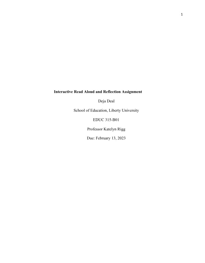 Interactive Read Aloud - Reflection Assignment