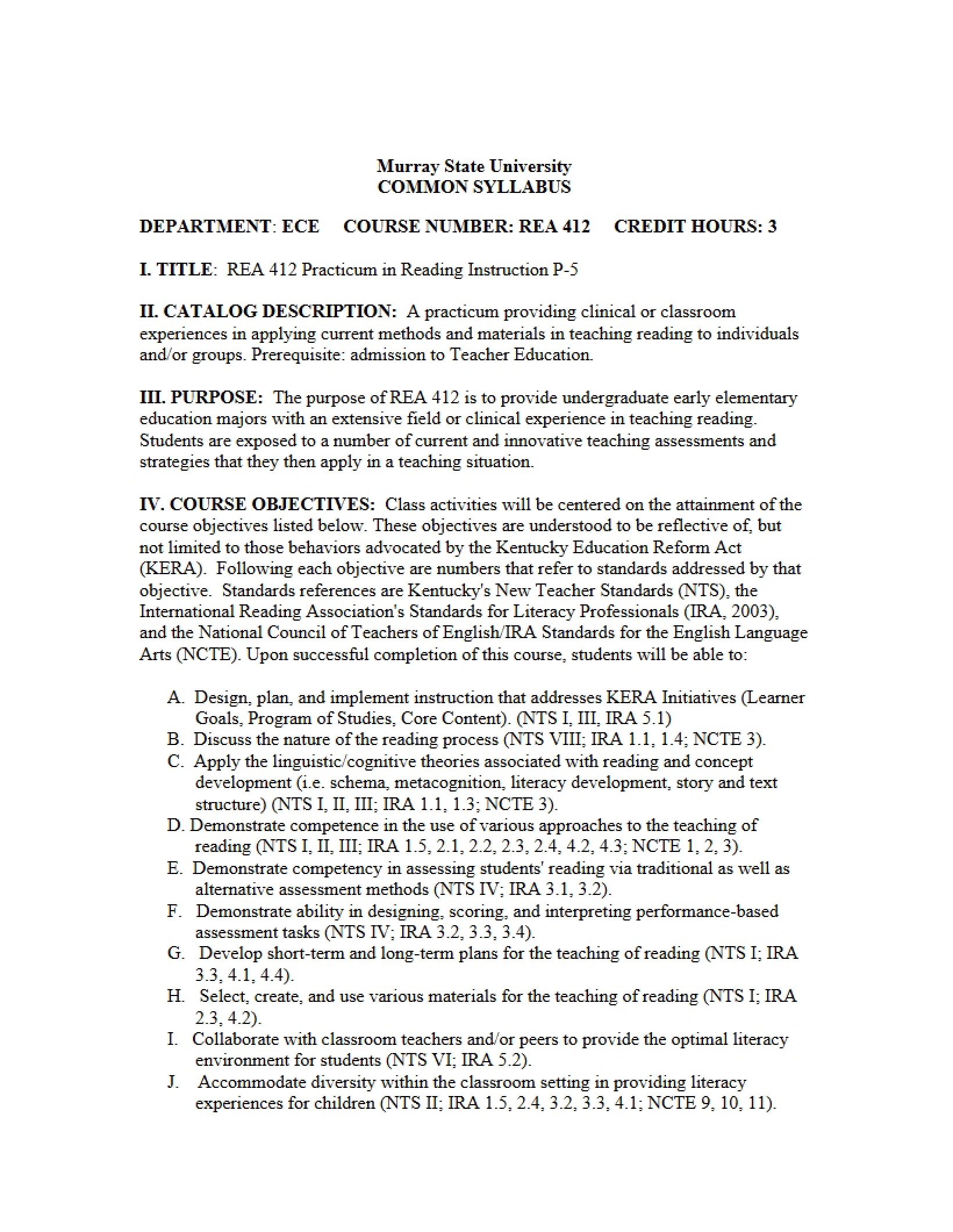 Syllabus - Assessment and Strategies in Elementary Literacy