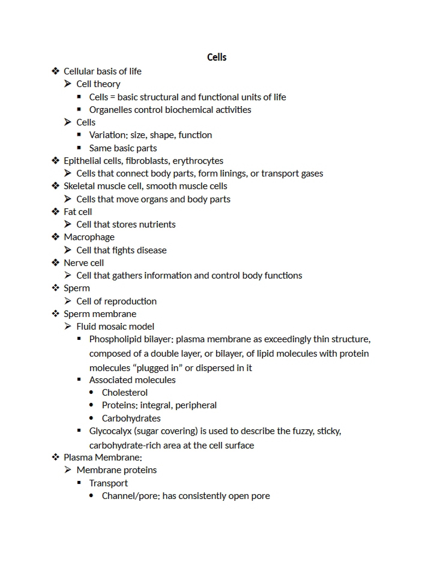 Cells Notes (BIO 243)